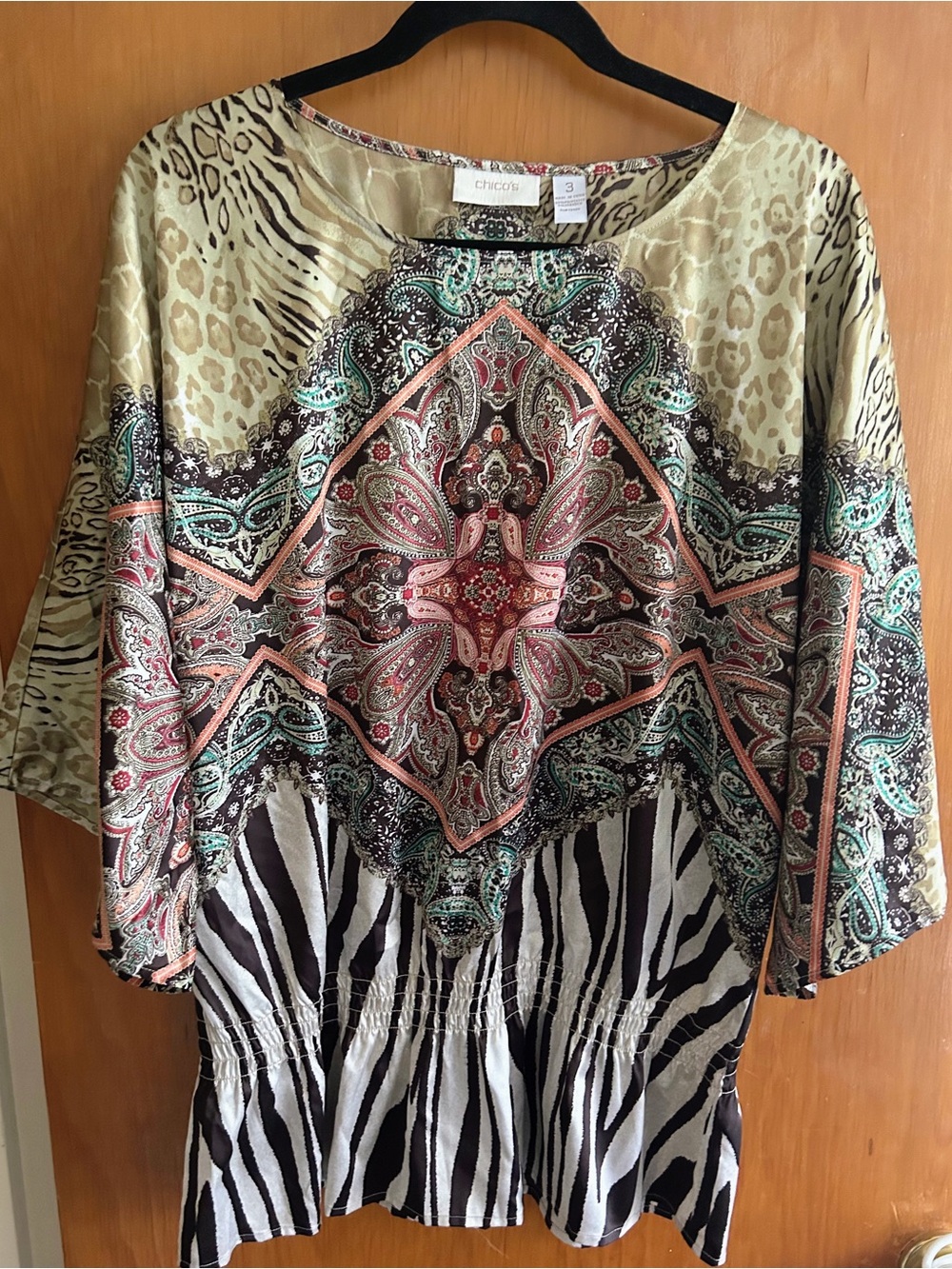 Chico's Multicolor Printed Tunic Top - Green, Beige, Black